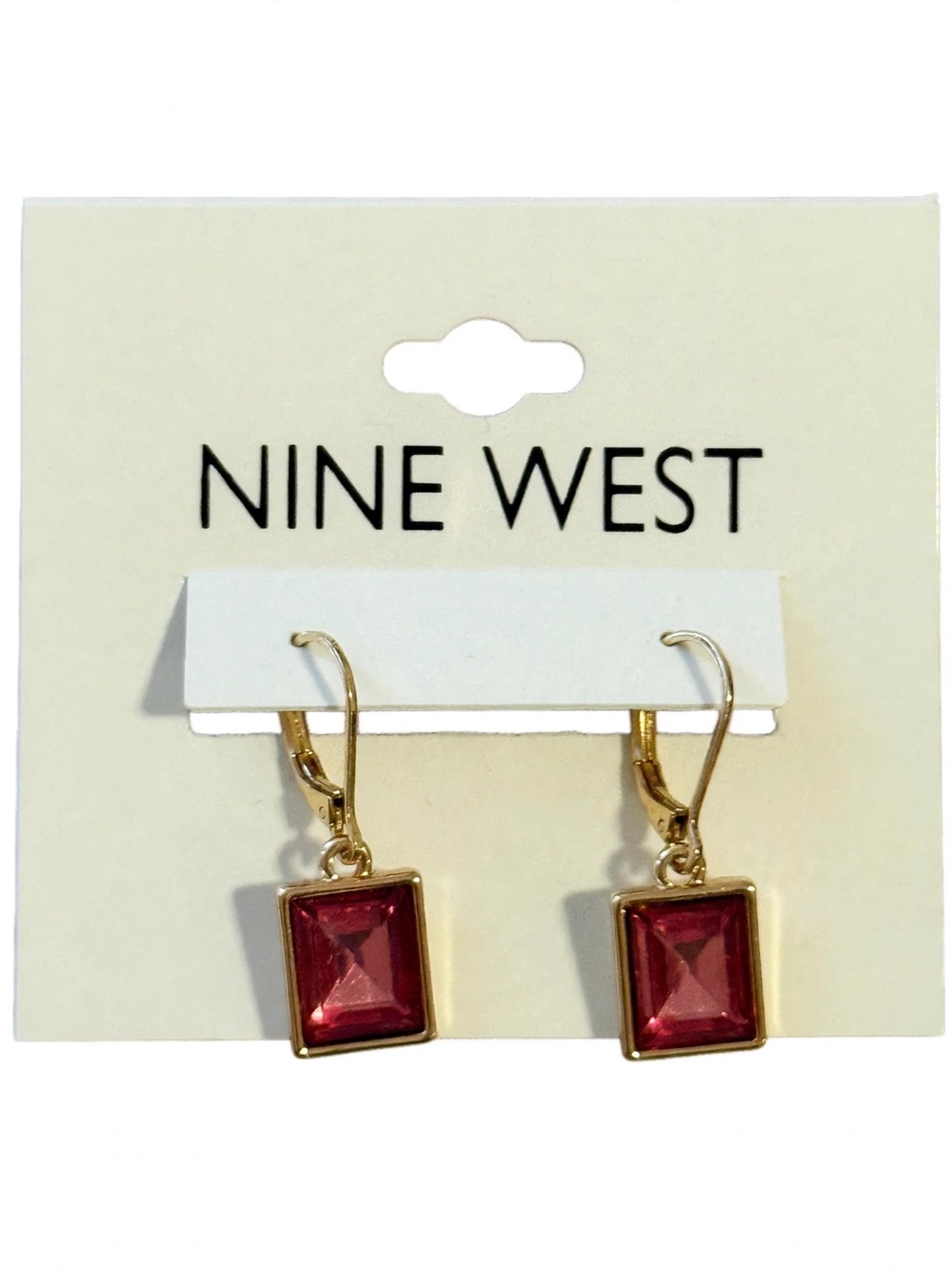 Nine West Gold-Tone Drop Earrings with Red Rectangular Stones